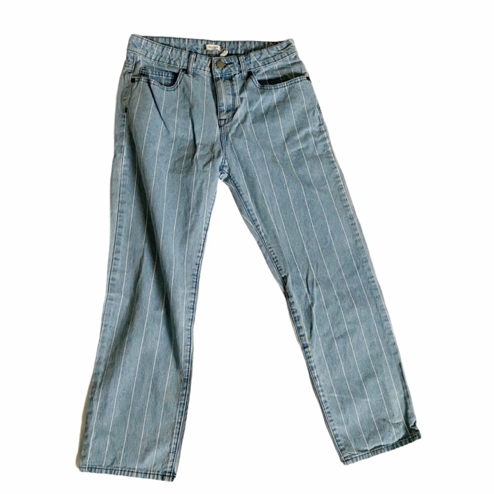 Roxy Relaxed Pinstripe Cropped Capri Jeans Size 25 Light Wash - Picture 5 of 9
